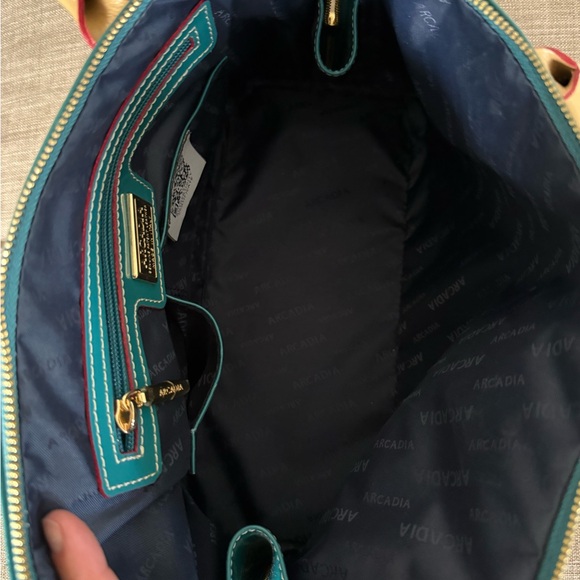 Arcadia Blue and Tan Satchel with Glossy Finish - Picture 3 of 5